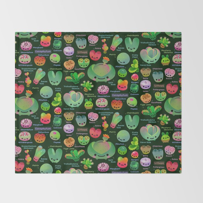 Baby succulent 3 - Mesembs (dark) Throw Blanket Gallery Image 2
