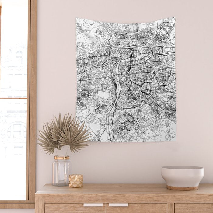 Prague White Map Wall Tapestry Gallery Image 2