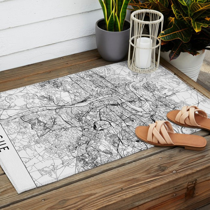 Prague White Map Outdoor Rug Gallery Image 2
