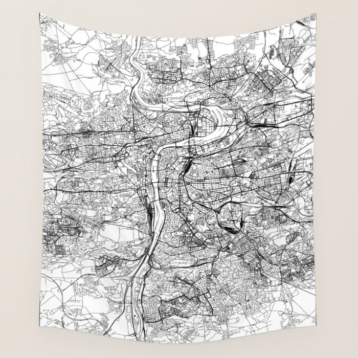 Prague White Map Wall Tapestry Gallery Image 4