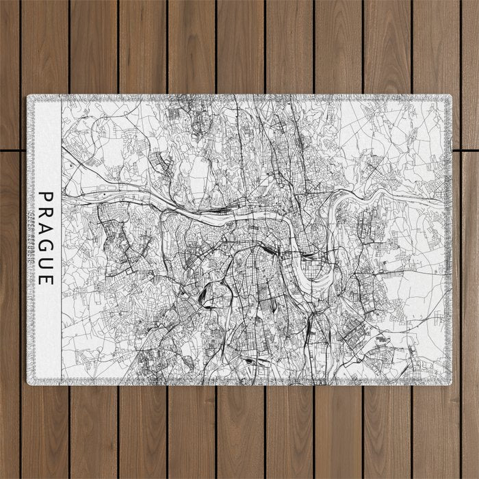 Prague White Map Outdoor Rug Gallery Image 1