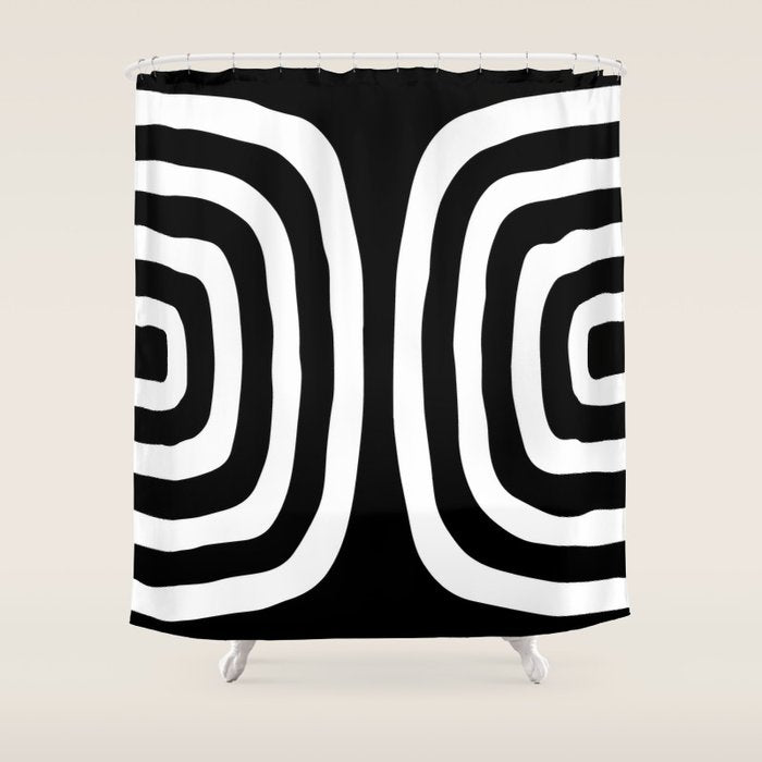 Mid Century Modern Abstract Composition 327 Black and White Shower Curtain Gallery Image 1