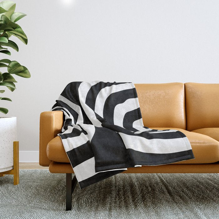 Mid Century Modern Abstract Composition 327 Black and White Throw Blanket Gallery Image 1