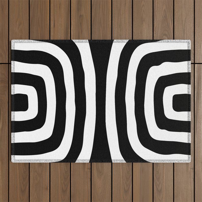 Mid Century Modern Abstract Composition 327 Black and White Outdoor Rug Gallery Image 1