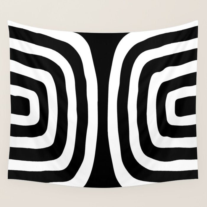 Mid Century Modern Abstract Composition 327 Black and White Wall Tapestry Gallery Image 1
