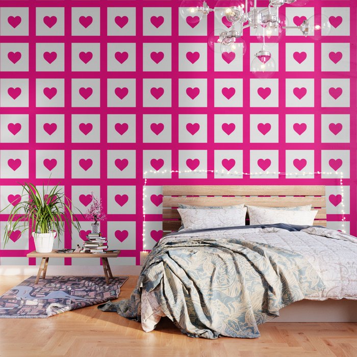 Preppy Heart Hot Pink and White  Wallpaper Gallery Image 3
