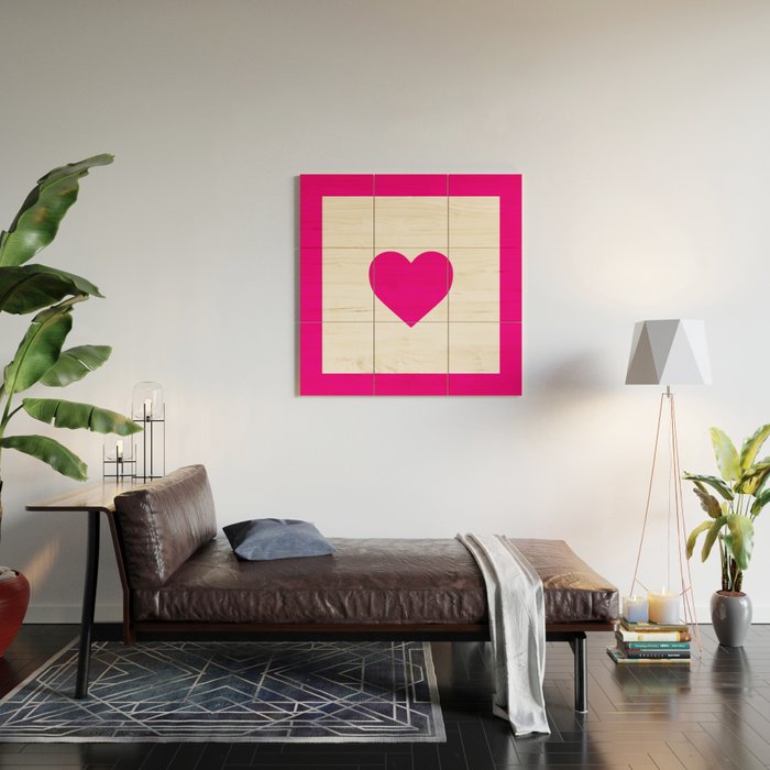 Preppy Heart Hot Pink and White  Wood Wall Art Gallery Image 2