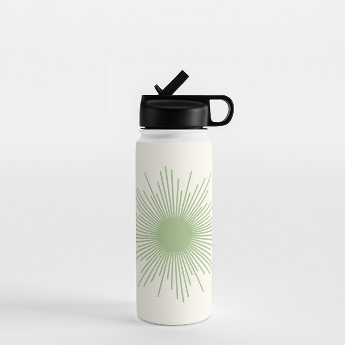Sun - Mid Century Modern Minimalist Sun and Sun Rays in Light Sage Green & Cream Water Bottle Gallery Image 1