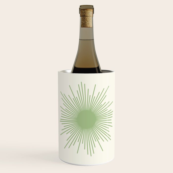 Sun - Mid Century Modern Minimalist Sun and Sun Rays in Light Sage Green & Cream Wine Chiller Gallery Image 1
