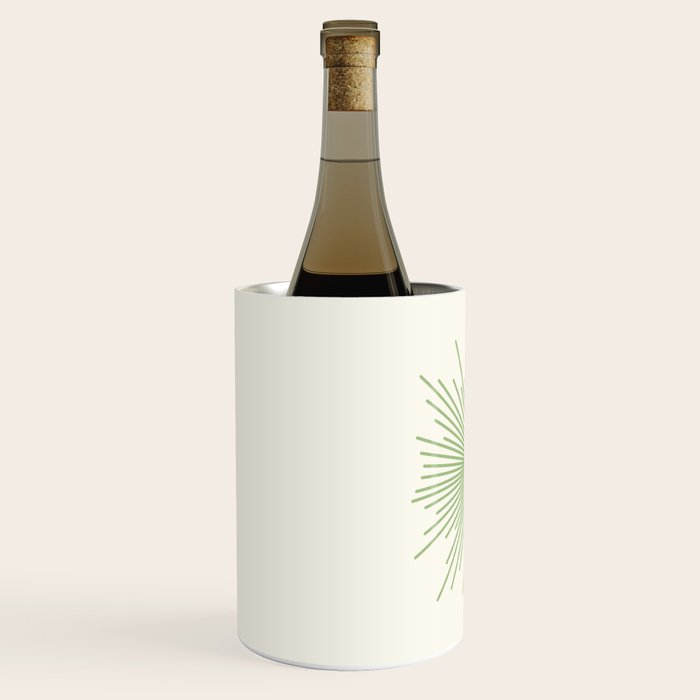 Sun - Mid Century Modern Minimalist Sun and Sun Rays in Light Sage Green & Cream Wine Chiller Gallery Image 2