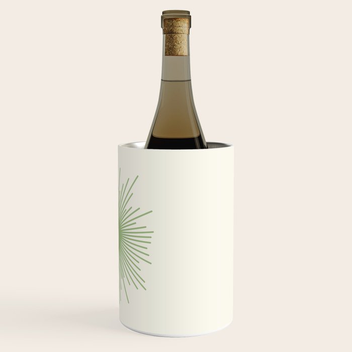 Sun - Mid Century Modern Minimalist Sun and Sun Rays in Light Sage Green & Cream Wine Chiller Gallery Image 3