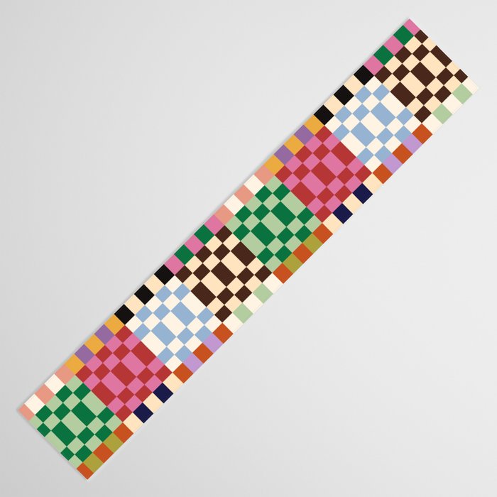 Retro 70s Colorful Patchwork Checkerboard Table Runner Gallery Image 3