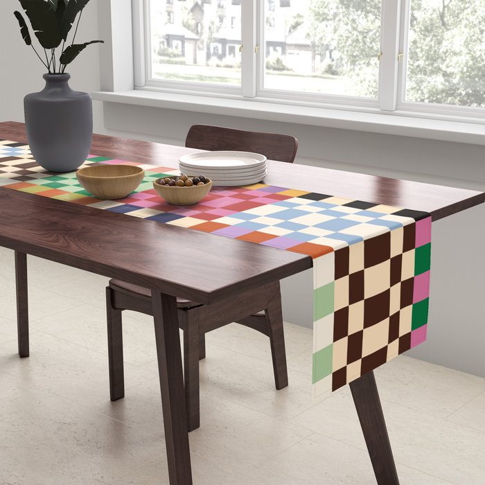 Retro 70s Colorful Patchwork Checkerboard Table Runner Gallery Image 2