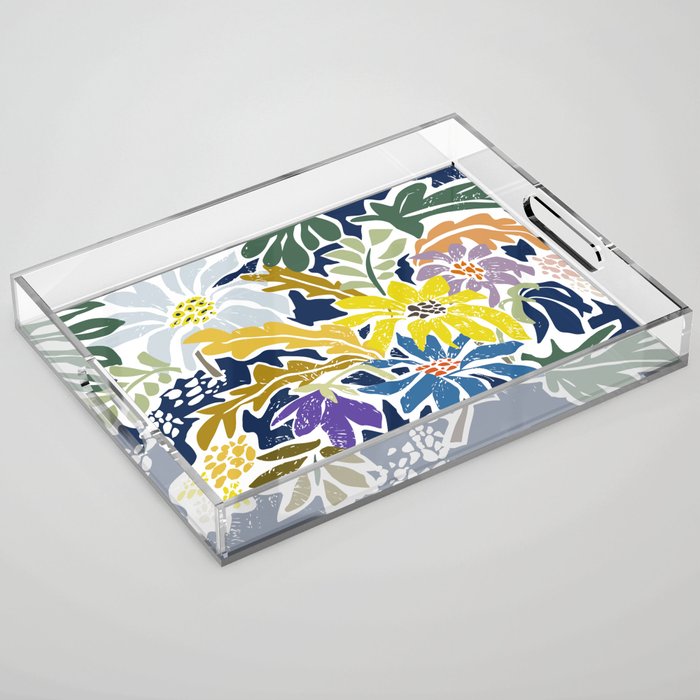 cosmopolitan flowers navy blue Acrylic Tray Gallery Image 1