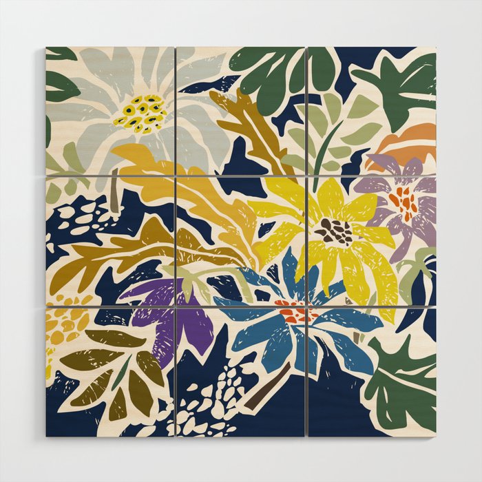 cosmopolitan flowers navy blue Wood Wall Art Gallery Image 1