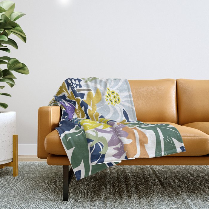 cosmopolitan flowers navy blue Throw Blanket Gallery Image 1