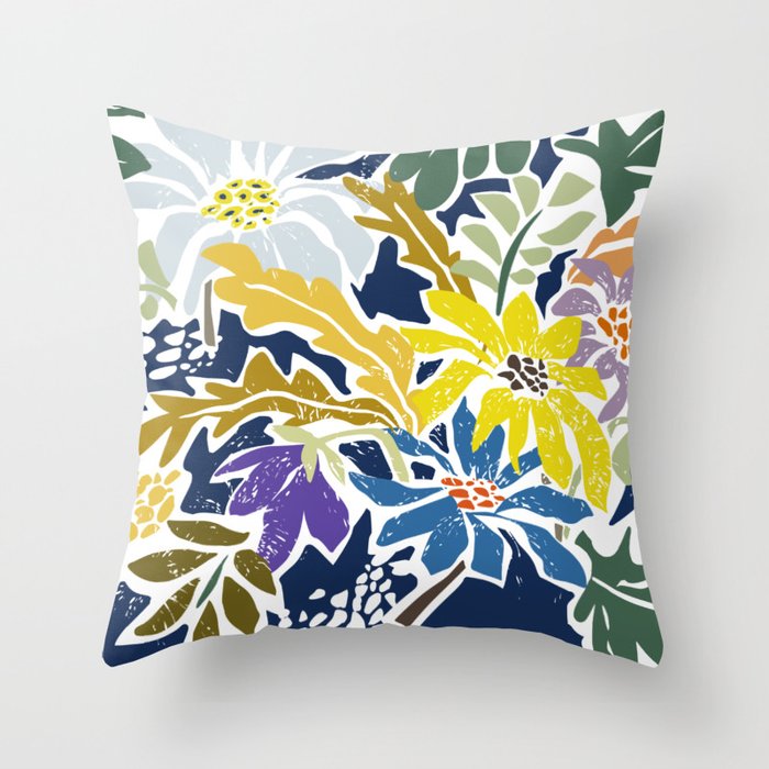 cosmopolitan flowers navy blue Throw Pillow Gallery Image 1