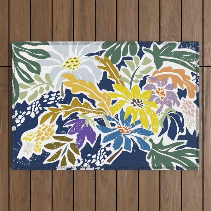 cosmopolitan flowers navy blue Outdoor Rug Gallery Image 1