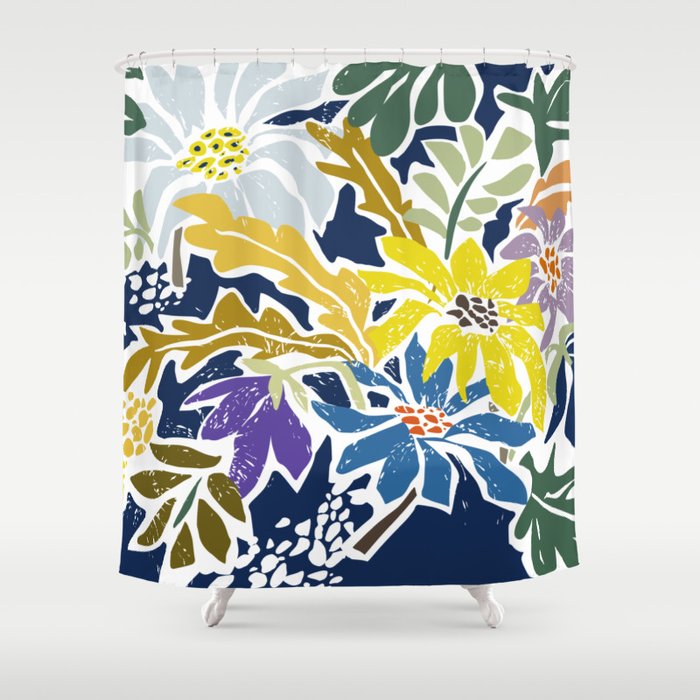 cosmopolitan flowers navy blue Shower Curtain Gallery Image 1