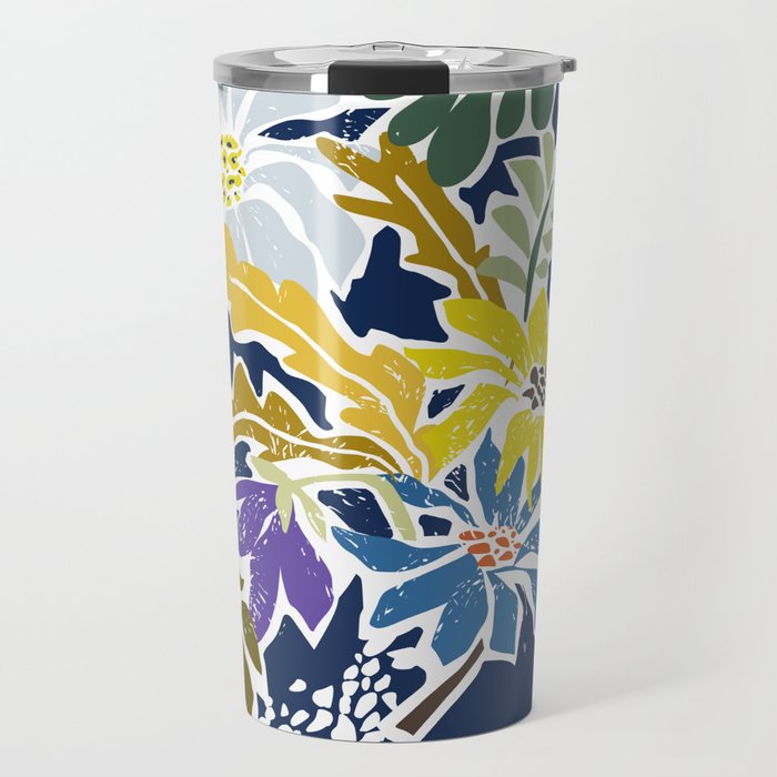 cosmopolitan flowers navy blue Travel Mug Gallery Image 1