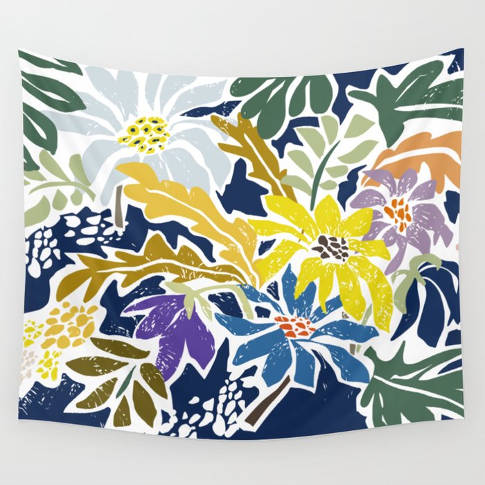 cosmopolitan flowers navy blue Wall Tapestry Gallery Image 4