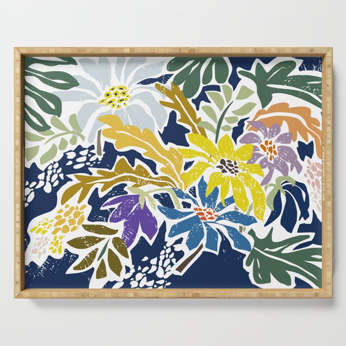 cosmopolitan flowers navy blue Serving Tray Gallery Image 1