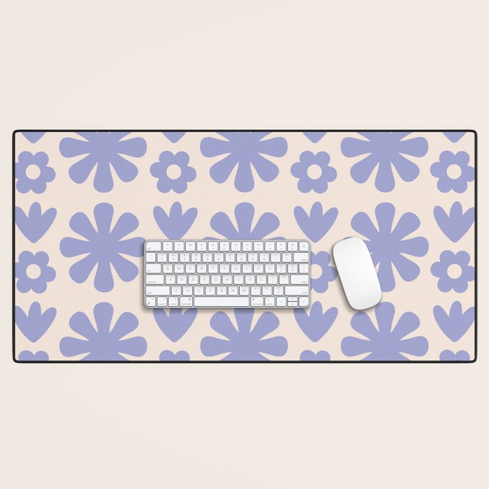 Scandi Floral Grid Retro Flower Pattern in Light Periwinkle Purple and Cream Desk Mat Gallery Image 1