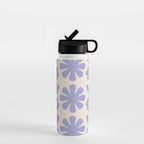 Scandi Floral Grid Retro Flower Pattern in Light Periwinkle Purple and Cream Water Bottle Gallery Image 1
