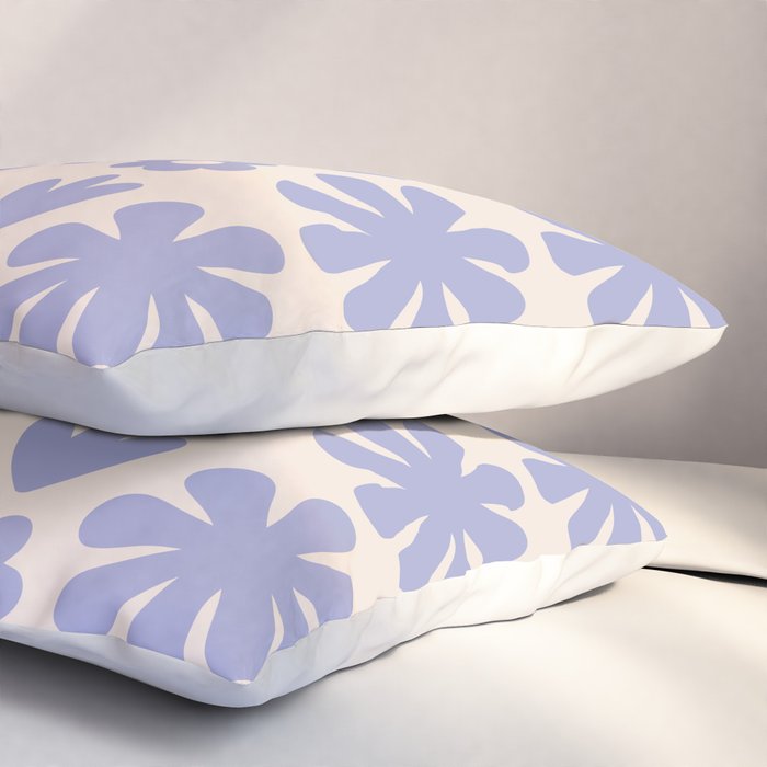 Scandi Floral Grid Retro Flower Pattern in Light Periwinkle Purple and Cream Pillow Sham Gallery Image 3