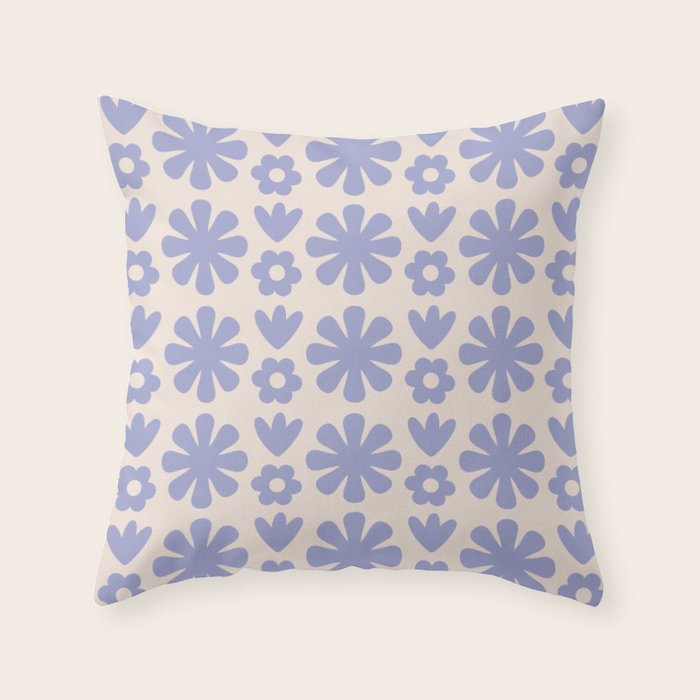 Scandi Floral Grid Retro Flower Pattern in Light Periwinkle Purple and Cream Throw Pillow Gallery Image 6