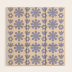 Scandi Floral Grid Retro Flower Pattern in Light Periwinkle Purple and Cream Wood Wall Art Gallery Image 1