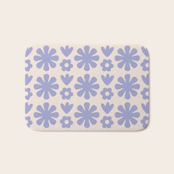 Scandi Floral Grid Retro Flower Pattern in Light Periwinkle Purple and Cream Bath Mat Gallery Image 1