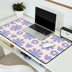 Scandi Floral Grid Retro Flower Pattern in Light Periwinkle Purple and Cream Desk Mat Gallery Image 2