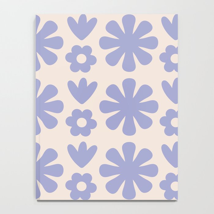 Scandi Floral Grid Retro Flower Pattern in Light Periwinkle Purple and Cream Notebook Gallery Image 4