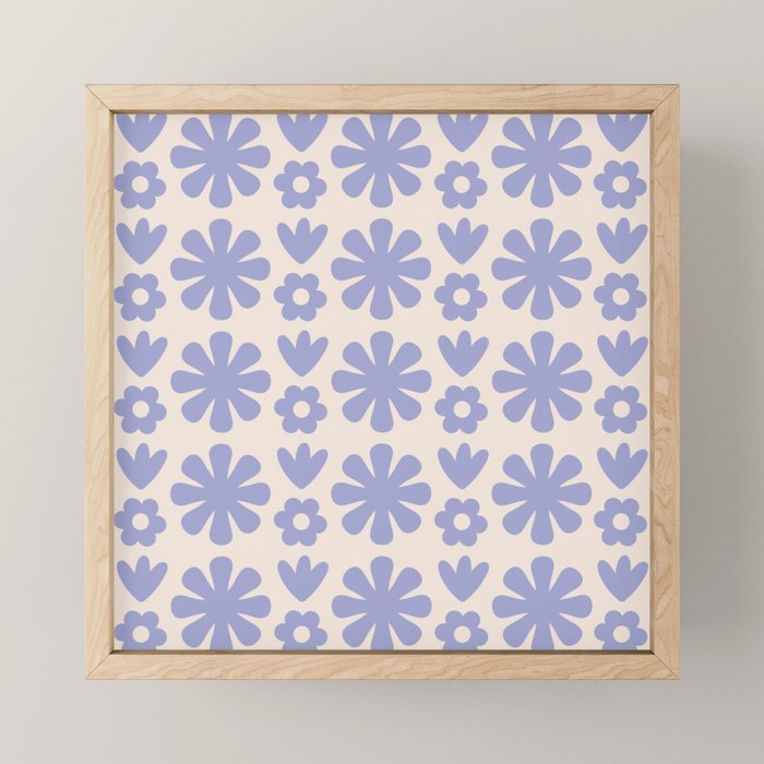Scandi Floral Grid Retro Flower Pattern in Light Periwinkle Purple and Cream Mini Art Print Gallery Image 1