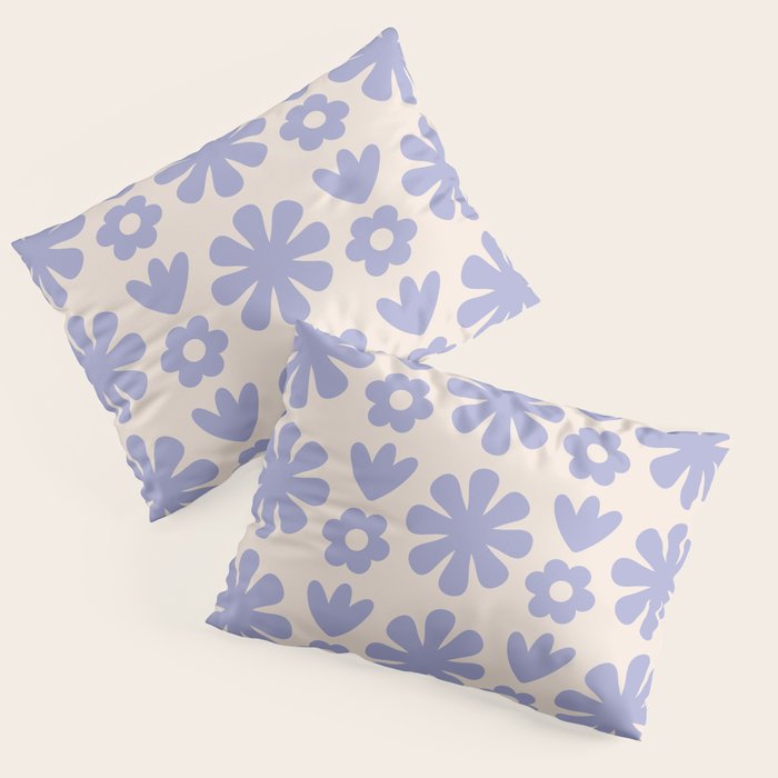 Scandi Floral Grid Retro Flower Pattern in Light Periwinkle Purple and Cream Pillow Sham Gallery Image 3