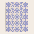 Scandi Floral Grid Retro Flower Pattern in Light Periwinkle Purple and Cream Poster Gallery Image 4