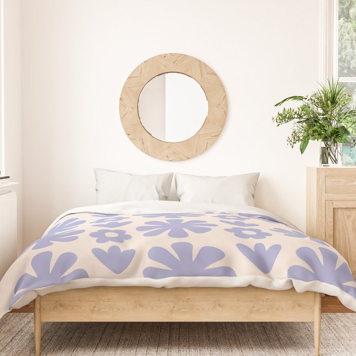 Scandi Floral Grid Retro Flower Pattern in Light Periwinkle Purple and Cream Duvet Cover Gallery Image 3