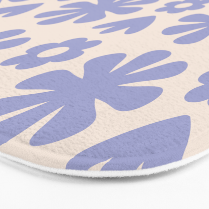 Scandi Floral Grid Retro Flower Pattern in Light Periwinkle Purple and Cream Bath Mat Gallery Image 3