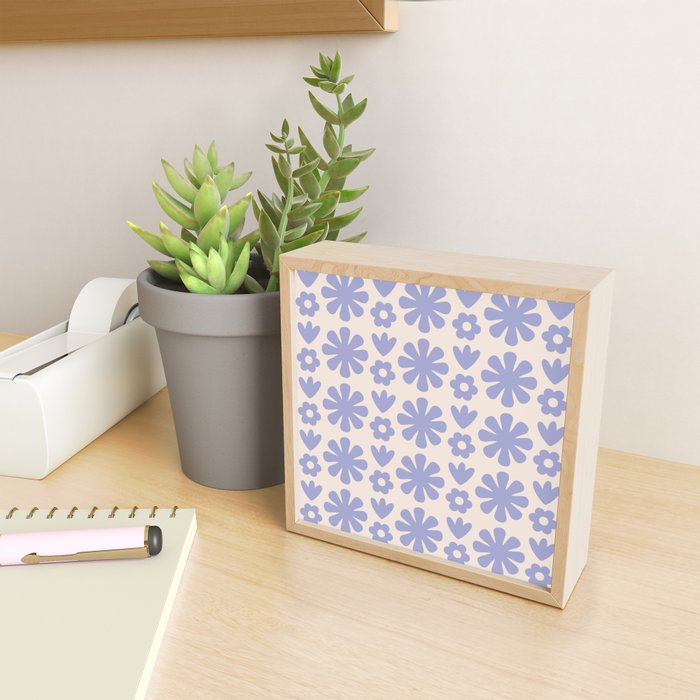 Scandi Floral Grid Retro Flower Pattern in Light Periwinkle Purple and Cream Mini Art Print Gallery Image 2