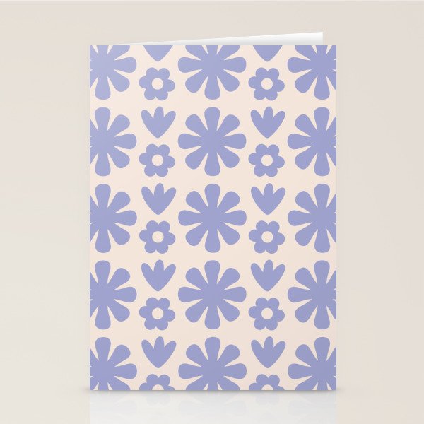 Scandi Floral Grid Retro Flower Pattern in Light Periwinkle Purple and Cream Stationery Card Gallery Image 1