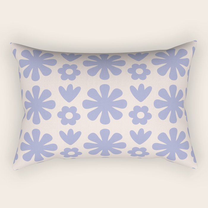 Scandi Floral Grid Retro Flower Pattern in Light Periwinkle Purple and Cream Rectangular Pillow Gallery Image 2