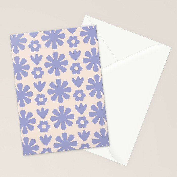 Scandi Floral Grid Retro Flower Pattern in Light Periwinkle Purple and Cream Stationery Card Gallery Image 2