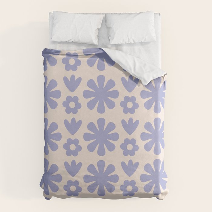 Scandi Floral Grid Retro Flower Pattern in Light Periwinkle Purple and Cream Duvet Cover Gallery Image 1