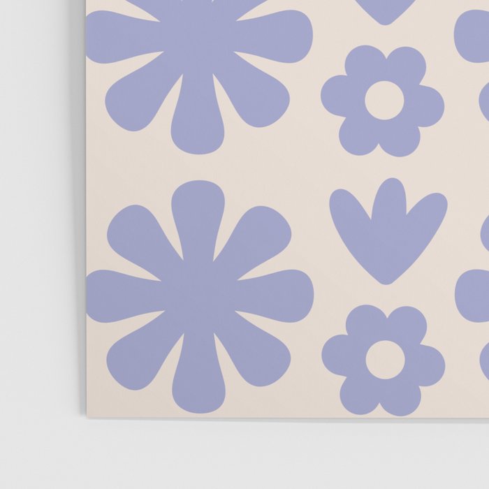 Scandi Floral Grid Retro Flower Pattern in Light Periwinkle Purple and Cream Poster Gallery Image 3