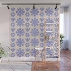 Scandi Floral Grid Retro Flower Pattern in Light Periwinkle Purple and Cream Wall Mural Gallery Image 1