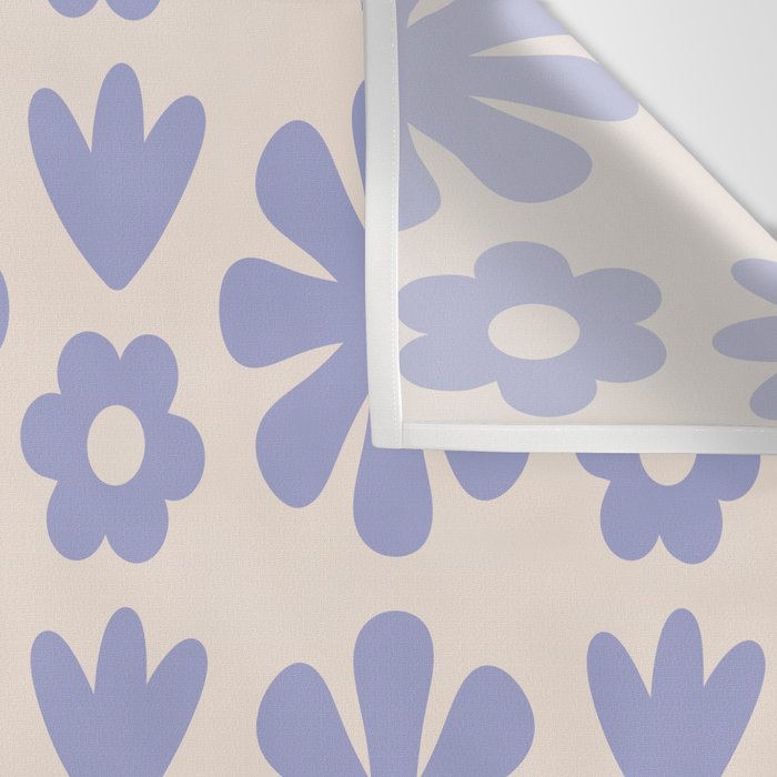 Scandi Floral Grid Retro Flower Pattern in Light Periwinkle Purple and Cream Wall Tapestry Gallery Image 3