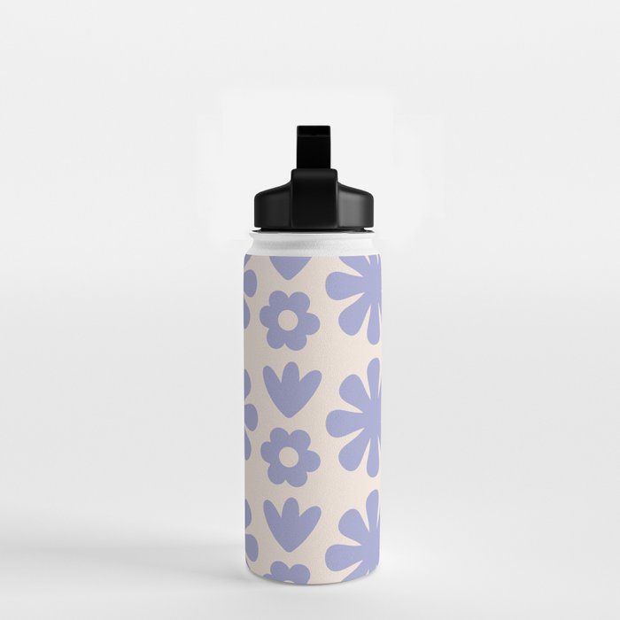 Scandi Floral Grid Retro Flower Pattern in Light Periwinkle Purple and Cream Water Bottle Gallery Image 2