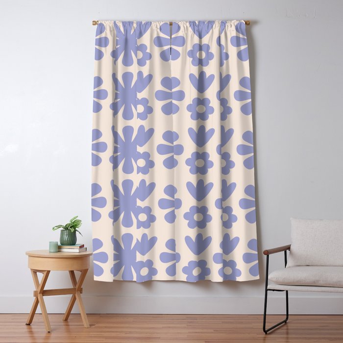 Scandi Floral Grid Retro Flower Pattern in Light Periwinkle Purple and Cream Window Curtain Gallery Image 5