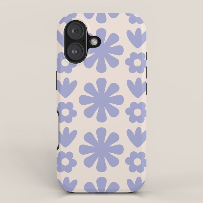 Scandi Floral Grid Retro Flower Pattern in Light Periwinkle Purple and Cream iPhone Case Gallery Image 1